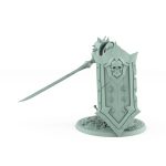 shield-bearing human warrior hidden behind spiked armor with skull emblem from unchained collection