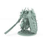 dark fantasy human warrior hidden behind shield with outstretched sword from unchained collection