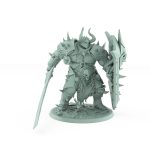 dark fantasy human warrior hidden behind shield with outstretched sword from unchained collection