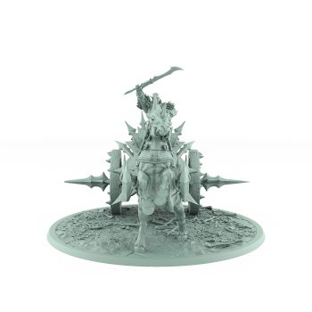 vampire war chariot miniature pulled by undead beast with spiked armor vampire rider with raised sword on gothic terrain base