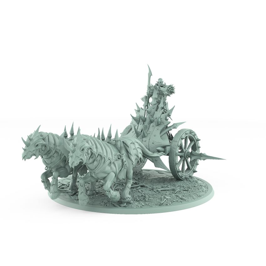 vampire chariot with dual undead steeds spiked armor vampire spear wielder gothic death charge model for fantasy tabletop