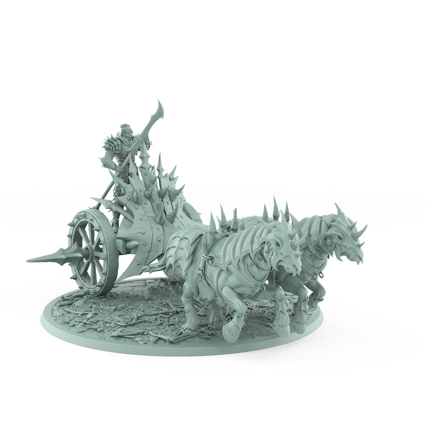 vampire chariot with dual undead steeds spiked armor vampire spear wielder gothic death charge model for fantasy tabletop