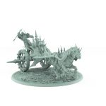 vampire chariot miniature with single undead horse armored vampire holding axe on spiked gothic platform with bone-strewn terrain base