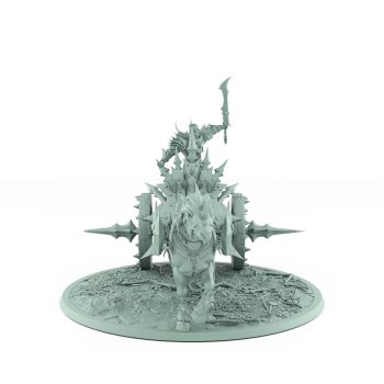 vampire chariot miniature with single undead horse armored vampire holding axe on spiked gothic platform with bone-strewn terrain base