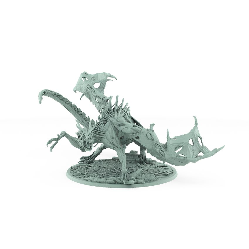 undead vampire drake model with torn wings skeletal frame exposed flesh and snarling face fantasy monster miniature with dark magic aura