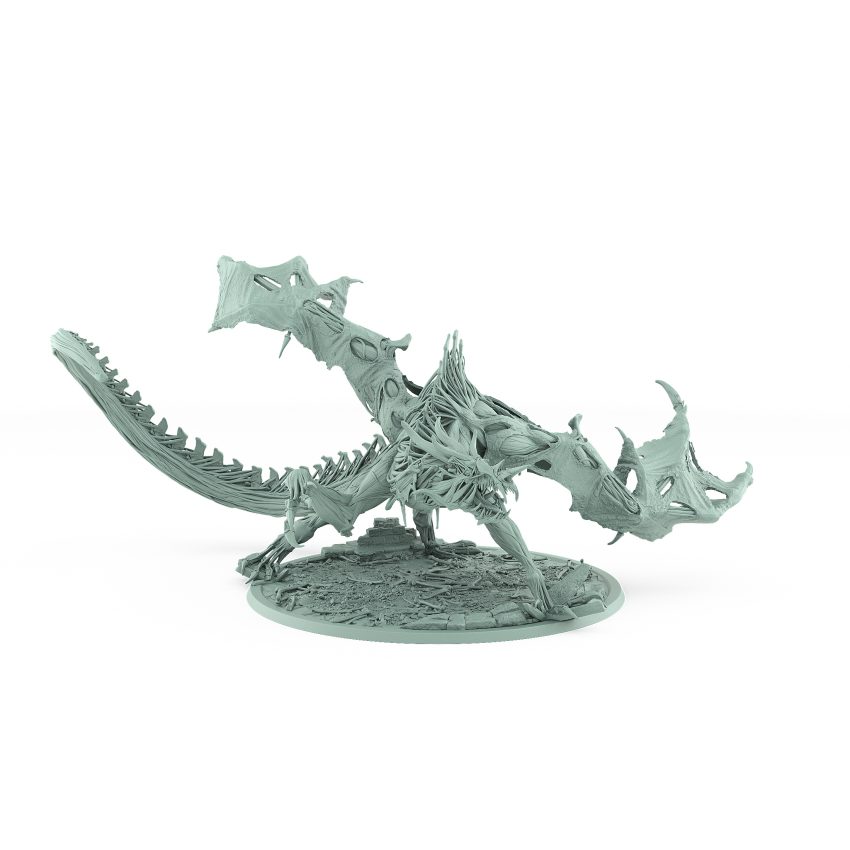 undead vampire drake model with torn wings skeletal frame exposed flesh and snarling face fantasy monster miniature with dark magic aura