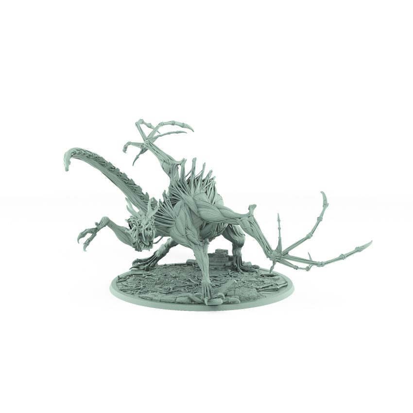 vampire chariot miniature with single undead horse armored vampire holding axe on spiked gothic platform with bone-strewn terrain base