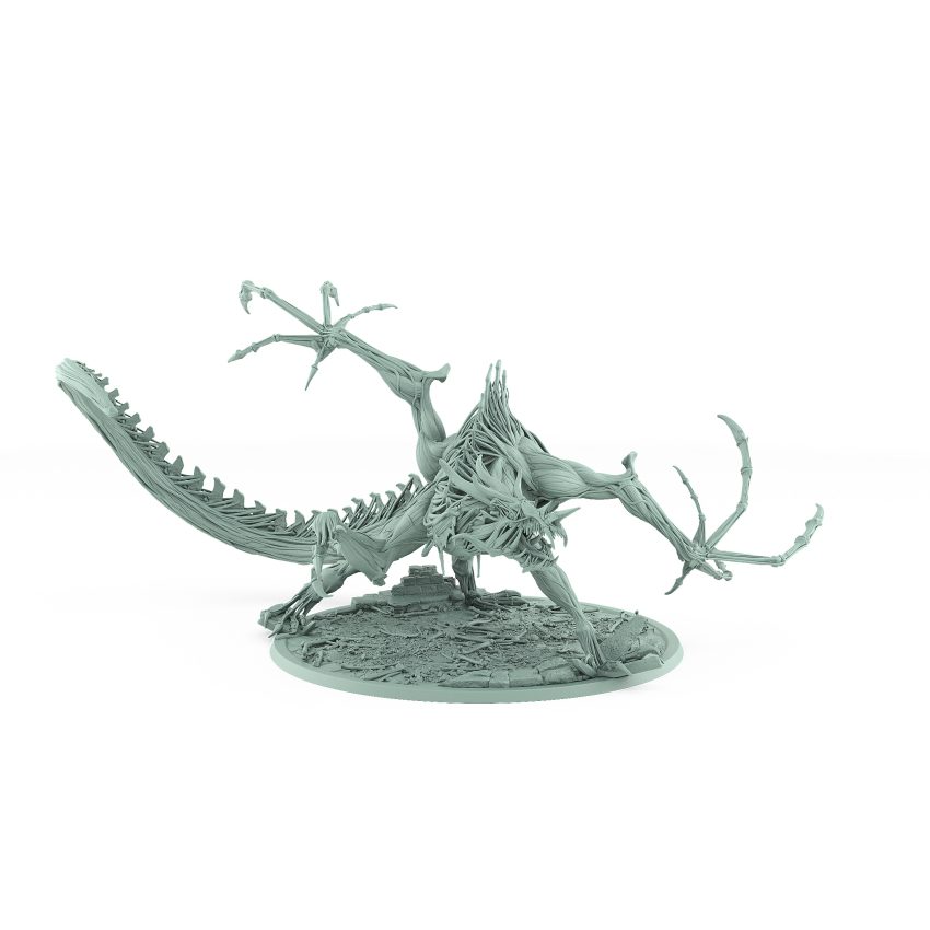 vampire chariot miniature with single undead horse armored vampire holding axe on spiked gothic platform with bone-strewn terrain base