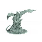 perched undead dragon with torn wings muscular sinew exposed and tail wrapped around ruined castle stone gothic vampire creature fantasy miniature