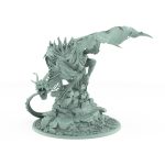 perched undead dragon with torn wings muscular sinew exposed and tail wrapped around ruined castle stone gothic vampire creature fantasy miniature