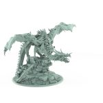 perched undead dragon with torn wings muscular sinew exposed and tail wrapped around ruined castle stone gothic vampire creature fantasy miniature