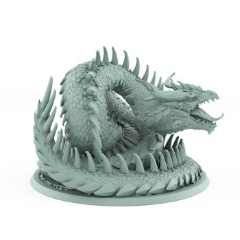 coiled vampire serpent snarling undead monster with bone spikes and gothic scale armor for dark fantasy tabletop