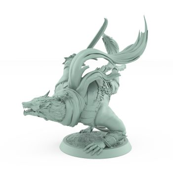 werewolf leaping mid-attack with snarling face leather armor and trailing cloak from dark vampire fantasy miniature line