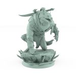 werewolf kneeling on rocky base in battle armor snarling with horns and cloak from vampire army fantasy miniature