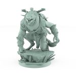 werewolf kneeling on rocky base in battle armor snarling with horns and cloak from vampire army fantasy miniature