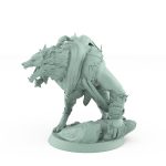 snarling werewolf in mid leap with cloak and armored limbs lunging over stone from vampire army fantasy miniature