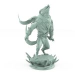 snarling werewolf in mid leap with cloak and armored limbs lunging over stone from vampire army fantasy miniature
