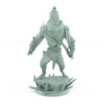 snarling werewolf in mid leap with cloak and armored limbs lunging over stone from vampire army fantasy miniature