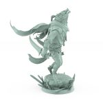 snarling werewolf in mid leap with cloak and armored limbs lunging over stone from vampire army fantasy miniature