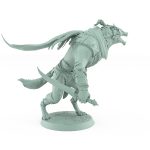 resin werewolf model in crouched attack stance from vampire army wearing torn armor and leather with fangs bared
