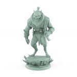 werewolf tabletop miniature from vampire army leaning forward in observation with scarred armor and hunter’s pose