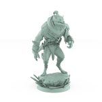 werewolf tabletop miniature from vampire army leaning forward in observation with scarred armor and hunter’s pose