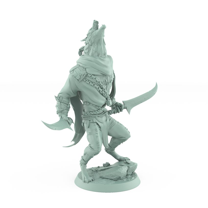 howling werewolf miniature with twin blades in battle-ready stance from vampire Order Immortalis