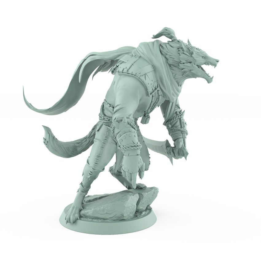 werewolf miniature in stealthy walking pose with snarling expression from Order Immortalis vampire army
