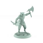 feral ratfolk barbarian mid-charge with axe and bone blade plague of rouswarm fantasy miniature
