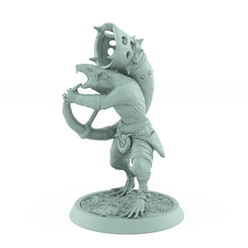 ratfolk bard blowing spiked warhorn plague of rouswarm fantasy miniature