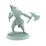 snarling ratfolk barbarian charging with axe raised plague of rouswarm fantasy miniature