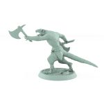 ratfolk barbarian mid-throw with axe ready plague of rouswarm fantasy miniature
