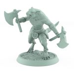 ratfolk barbarian cautiously advancing with raised axe plague of rouswarm fantasy miniature