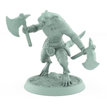 ratfolk barbarian cautiously advancing with raised axe plague of rouswarm fantasy miniature