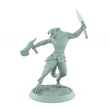 ratfolk barbarian cautiously advancing with raised axe plague of rouswarm fantasy miniature