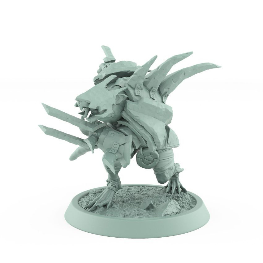 ratfolk barbarian winding up twin axes for battle plague of rouswarm fantasy miniature