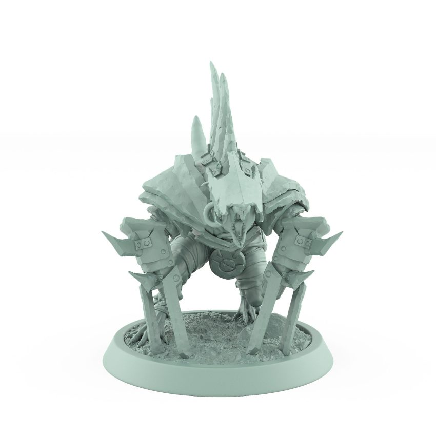 armored ratfolk berserker charging with spiked blades plague of rouswarm fantasy miniature