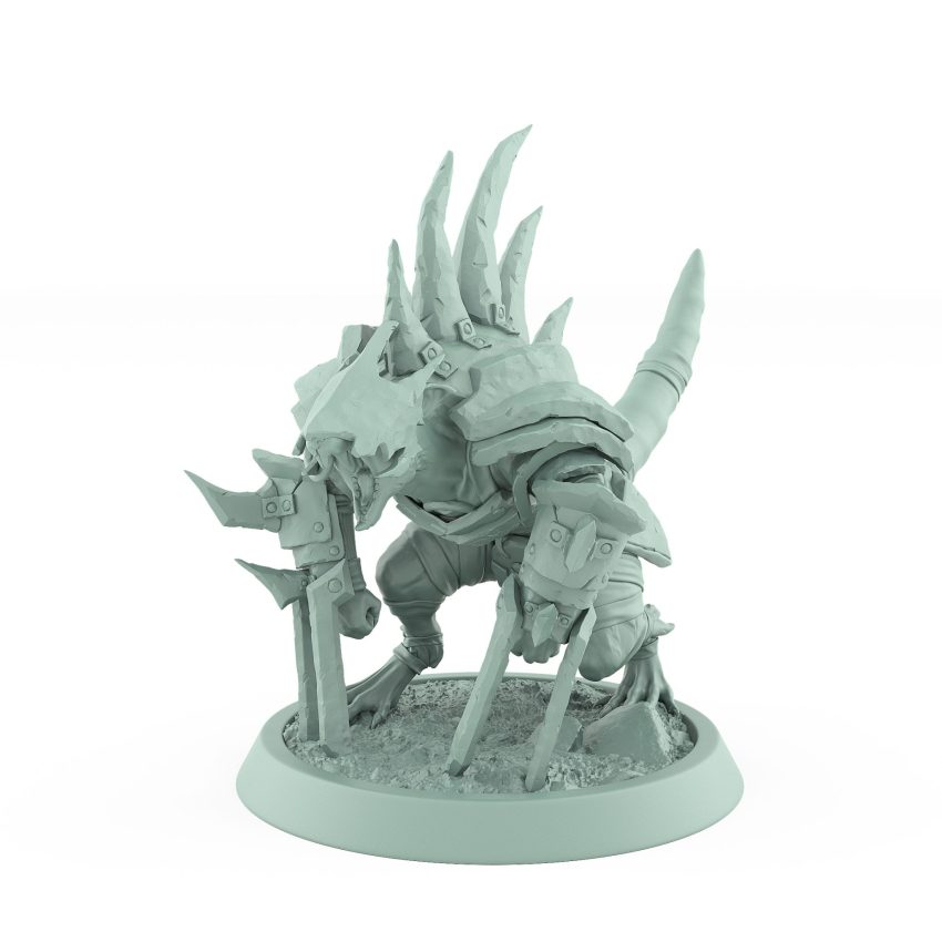 armored ratfolk berserker charging with spiked blades plague of rouswarm fantasy miniature