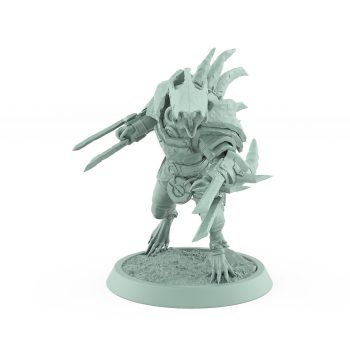 ratfolk berserker mid-pounce with claws and spiked armor plague of rouswarm fantasy miniature