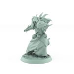 ratfolk plague priest kneeling with spiked banner and robed armor plague of rouswarm fantasy miniature