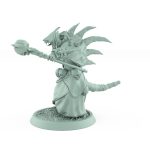 ratfolk plague priest kneeling with spiked banner and robed armor plague of rouswarm fantasy miniature