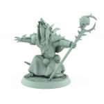ratfolk plague priest casting spell with skull staff and spiked armor plague of rouswarm fantasy miniature