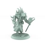 ratfolk plague priest kneeling with staff and skulls in prayer plague of rouswarm fantasy miniature