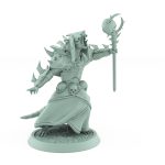 ratfolk plague priest running with skull staff and spiked helm plague of rouswarm fantasy miniature