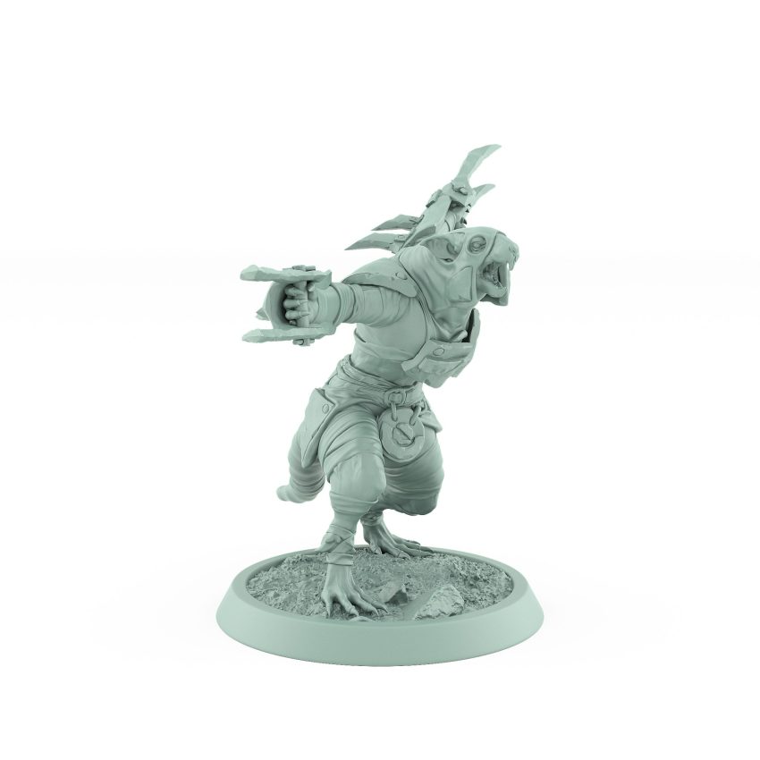 ratfolk plague priest screaming with crescent staff and tattered robes plague of rouswarm fantasy miniature
