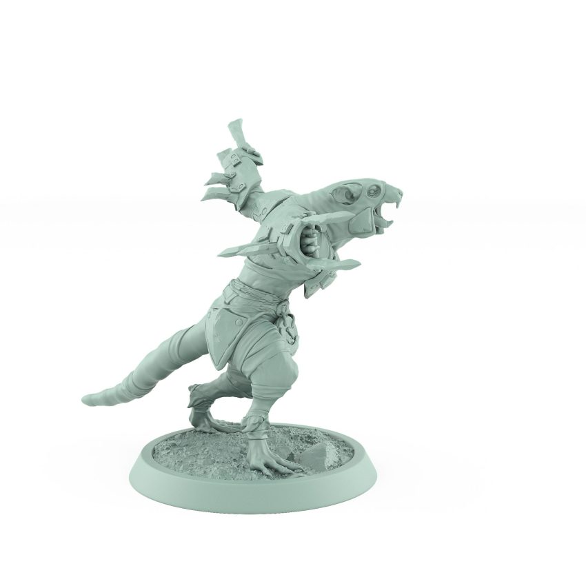 ratfolk plague priest screaming with crescent staff and tattered robes plague of rouswarm fantasy miniature