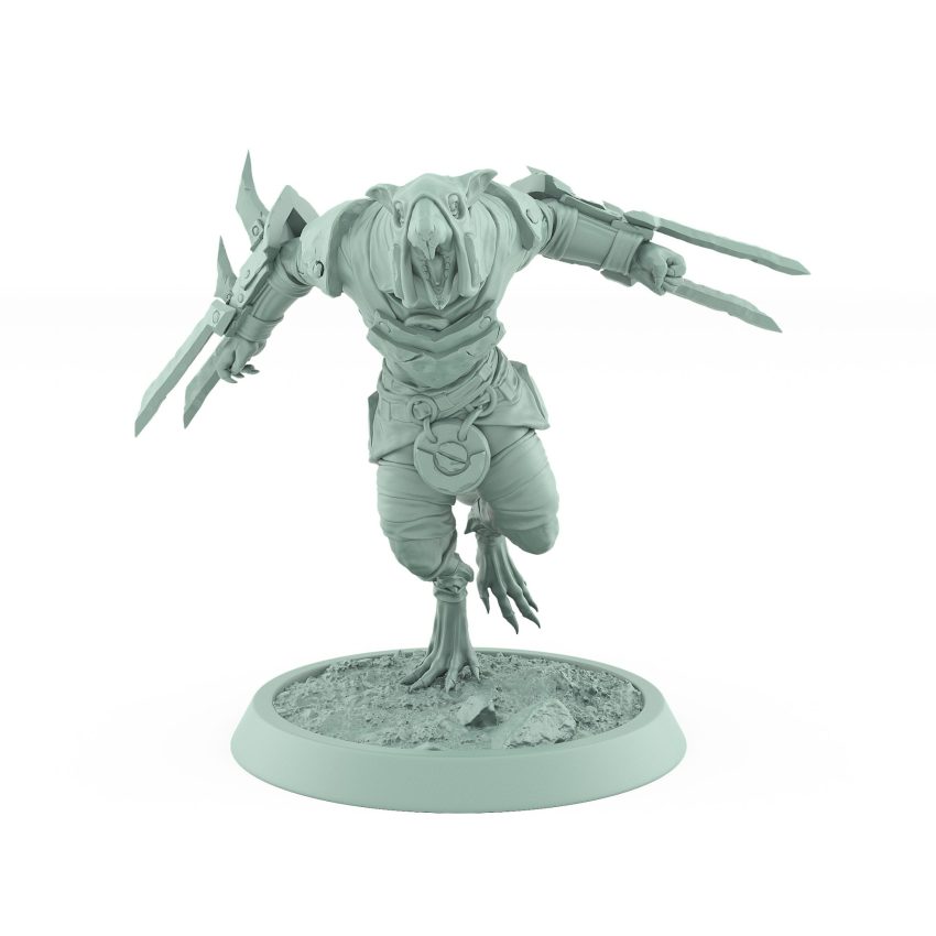 ratfolk rogue shouting while raising plague horn fantasy miniature plague of rouswarm