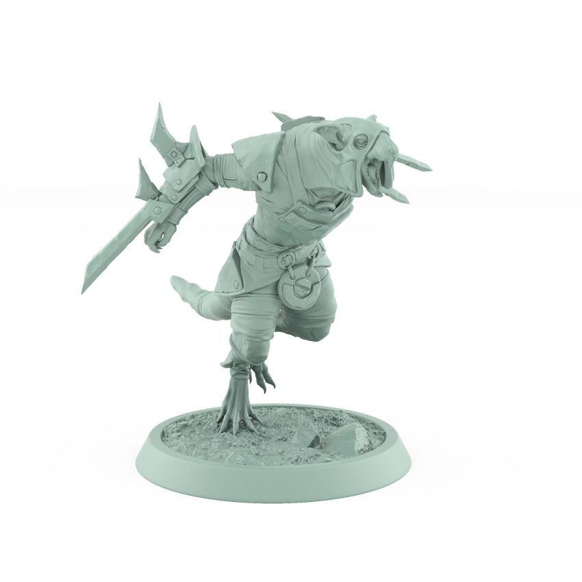 ratfolk rogue shouting while raising plague horn fantasy miniature plague of rouswarm