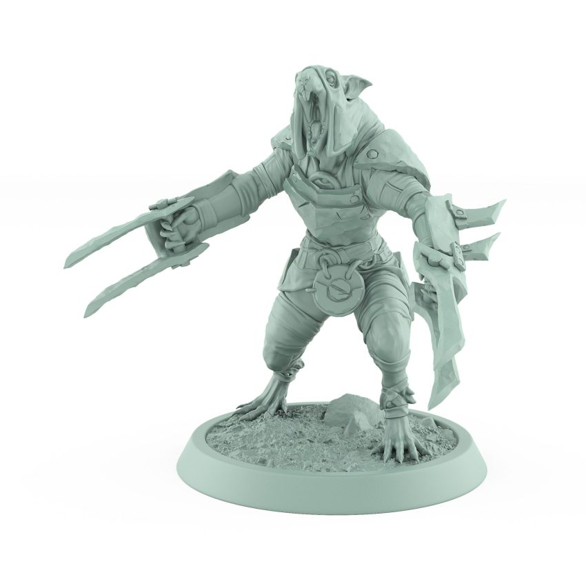 leaping rat rogue lunging with twin plague claws fantasy skaven miniature plague of rouswarm