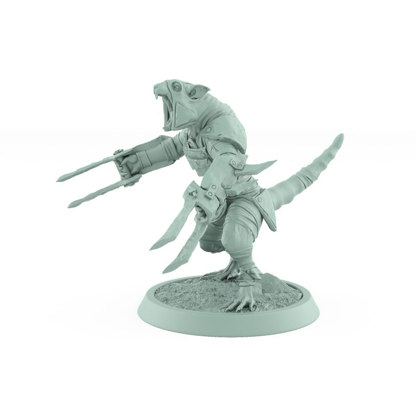 leaping rat rogue lunging with twin plague claws fantasy skaven miniature plague of rouswarm